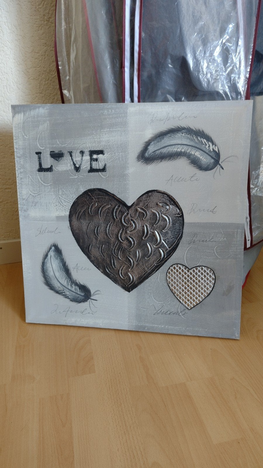 Canvas Schilderij met Harten en Veren - 'LOVE' Thema, Antiek en Kunst, Ophalen