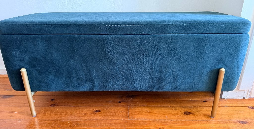 Made(com) Asare Storage Bench–Pine Green Velvet & Brass Legs, Ophalen, Minder dan 50 cm, Zo goed als nieuw, 100 tot 125 cm