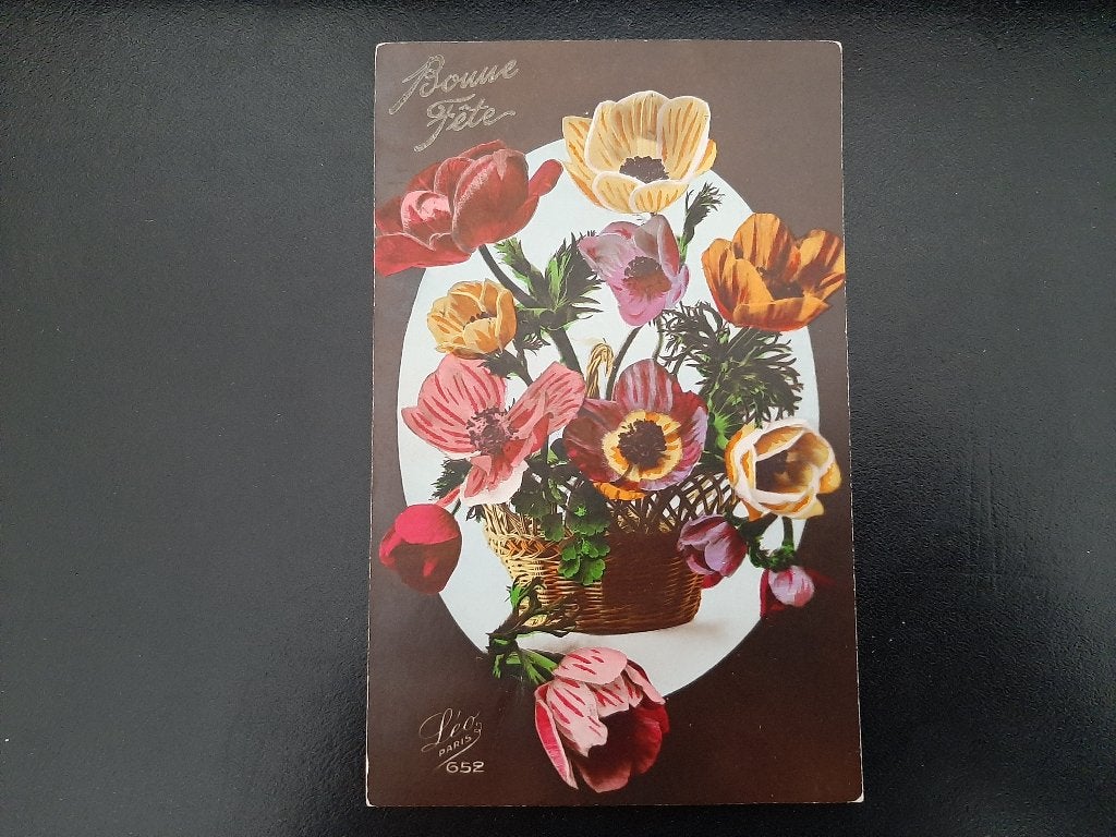 Anemonen, Boeket, Leo Paris 652, Bonne Fête, gelopen,, Verzenden, 1940 tot 1960, Gelopen