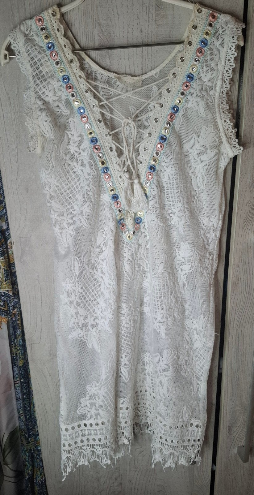 Witte Kanten Boho Ibiza Style Tuniek Maat M, Kleding | Dames, Maat 38/40 (M), Wit, Ophalen of Verzenden, Zo goed als nieuw