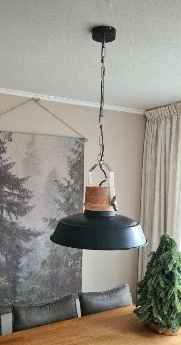 Mexlite Hanglamp Zwart met Hout - Zeer Goede Staat, Ophalen of Verzenden, Zo goed als nieuw, Hout, 50 tot 75 cm