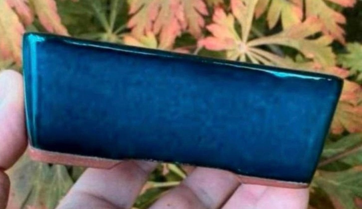 Bonsai schaal blauw geglazuurd gemerkt Japans 11,2x8,3x4,1, Tuin en Terras, Ophalen of Verzenden, Zo goed als nieuw, Aardewerk