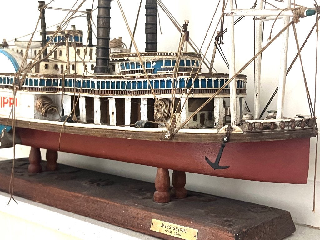 Vintage houten model Mississippi raderstoomboot (1850), Hobby en Vrije tijd, Ophalen, Gebruikt, 1:50 tot 1:200, Overige merken