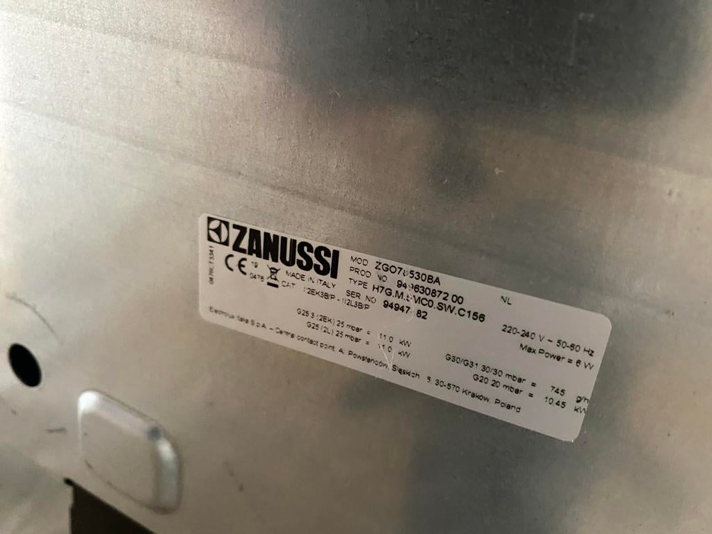 Zanussi gas kookplaat Model ZG078530BA, Witgoed en Apparatuur, Kookplaten, Ophalen, Zo goed als nieuw, Inbouw, Gas