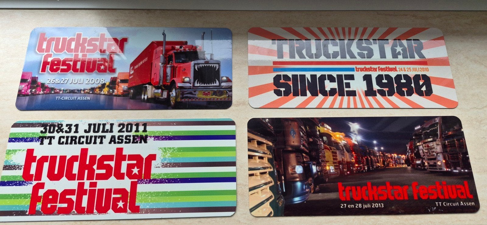Set van 4 metalen Truckstar Festival ruitplaten / borden, Ophalen of Verzenden, Gebruikt, Auto's