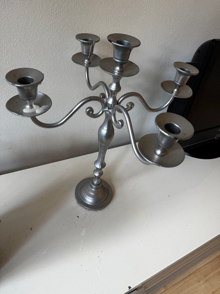 Zilverkleurige kandelaar met 5 armen, Ophalen, Gebruikt, Metaal, Zilver