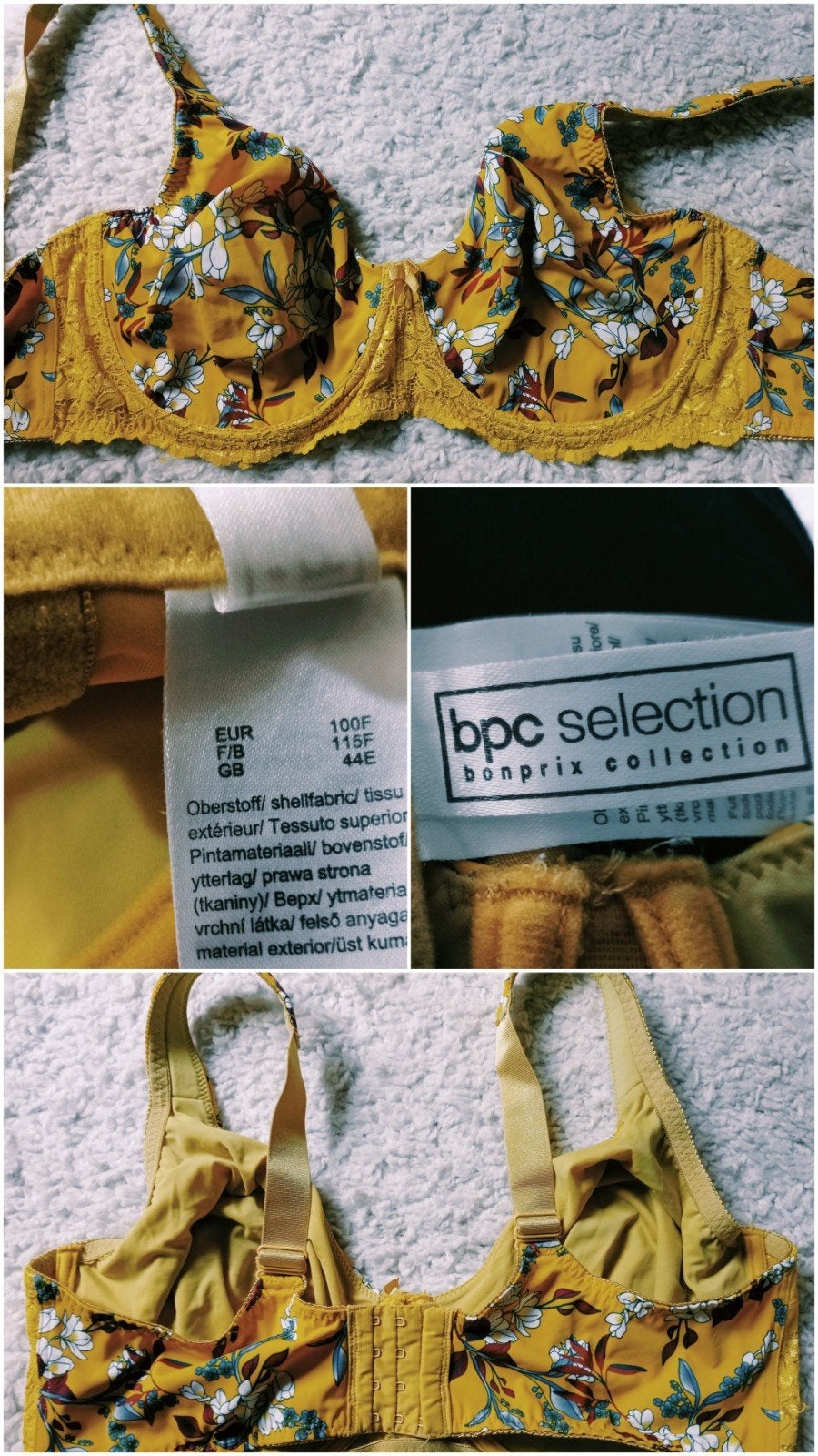 Gele bloemenbeha van bpc selection Bonprix, maat 100F, Bonprix, Ophalen of Verzenden, Geel, BH