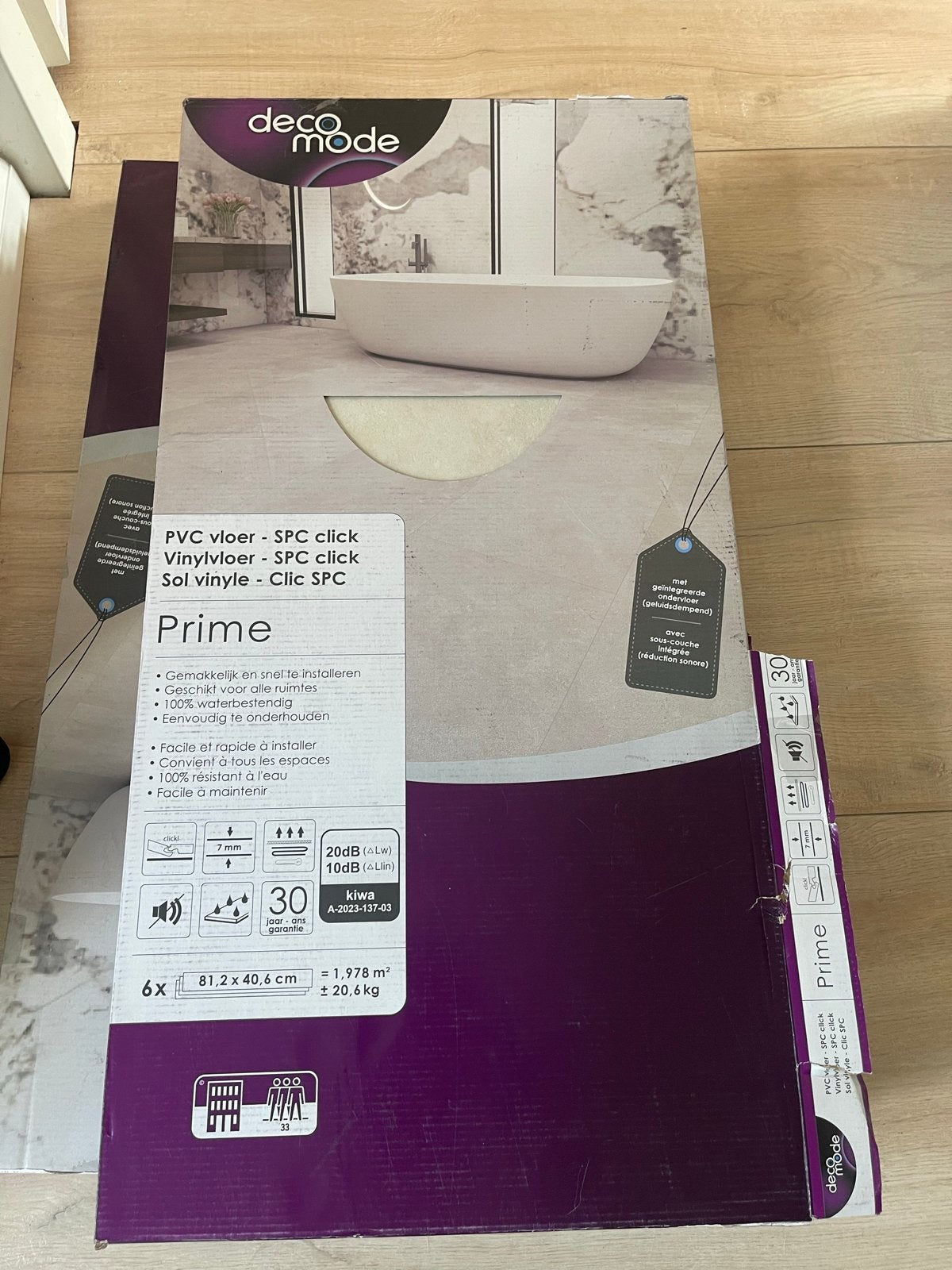 PVC Vloer - SPC click Prime 7 panelen Grijsbeige, Doe-het-zelf en Verbouw, Vloerdelen en Plavuizen, Ophalen, 50 tot 150 cm, Overige typen