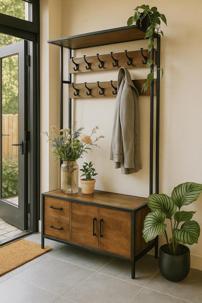 Garderoberek XL  | Mangohout en Staal | 100x40x190cm, Nieuw, Ophalen of Verzenden, Staande kapstok, 150 tot 200 cm