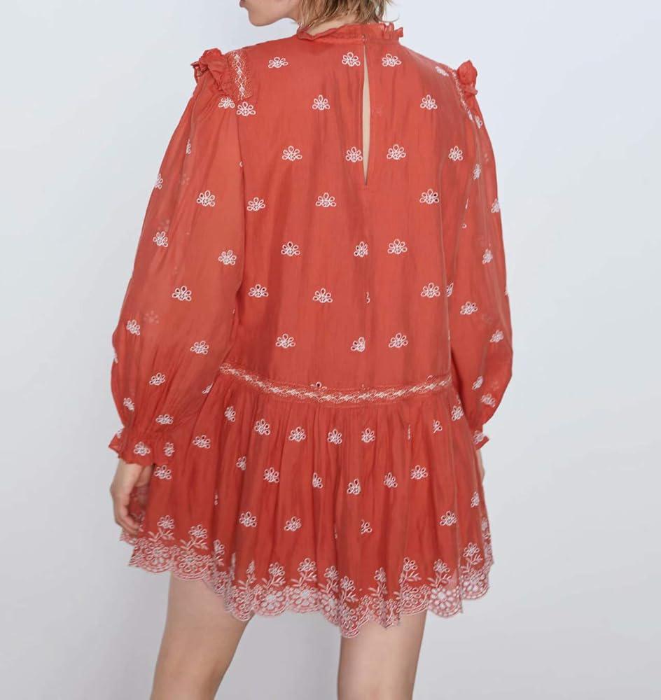 Zara jurk dress geborduurd S nieuw kort details cut outs, Nieuw, Oranje, Ophalen of Verzenden, Maat 36 (S)