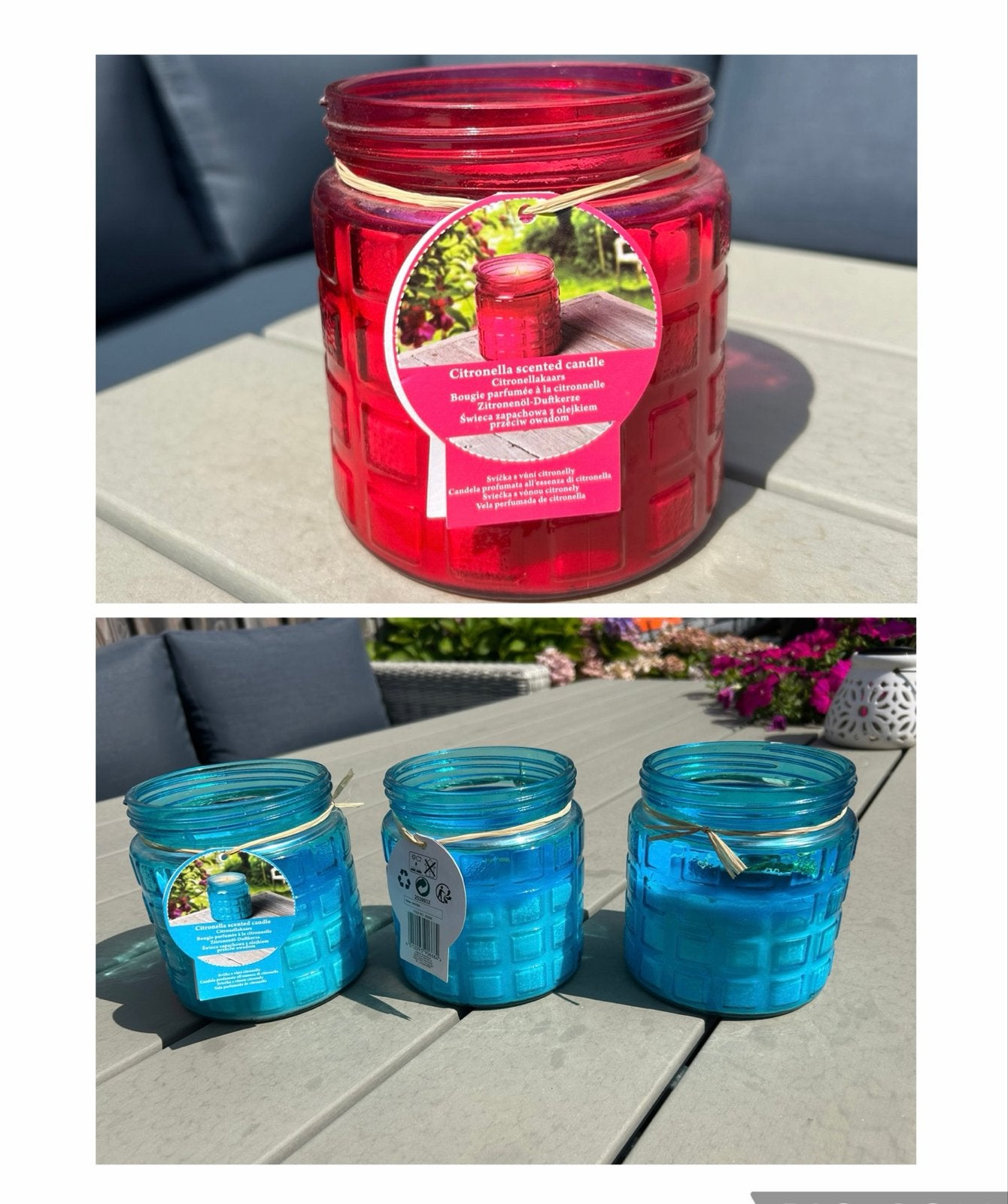 4x Citronella Kaarsen in Glas Paula Blauw 20 uur, Ophalen of Verzenden, Nieuw, Glas, Overige typen