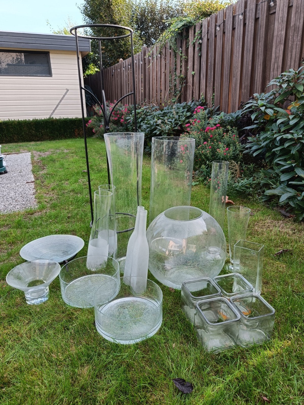 Grote collectie glazen vazen en schalen, Huis en Inrichting, Ophalen, Gebruikt, Transparant, Glas