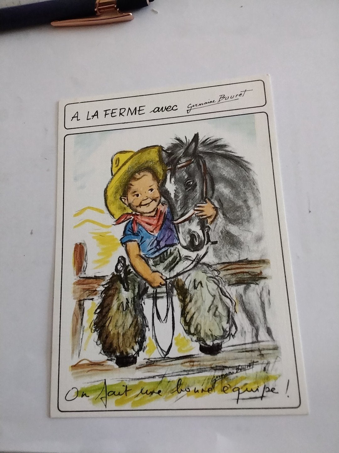 Vintage Franse kaart: Jongen met Paard,  GERMAINE BOURET, Ophalen of Verzenden