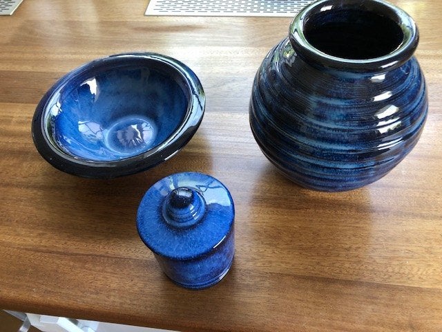 3 Prachtige Blauwe Woonaccessoires, Huis en Inrichting, Ophalen, Schaal, Rond, Met deksel