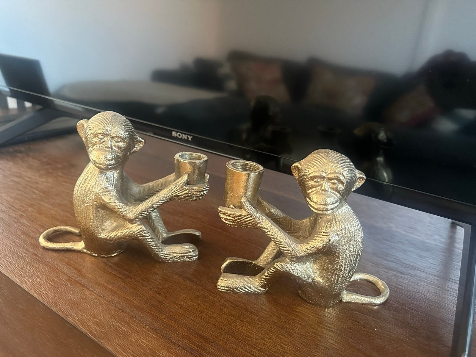 Set van 2 gouden apen kandelaars, Ophalen, Zo goed als nieuw, Metaal, Kandelaar
