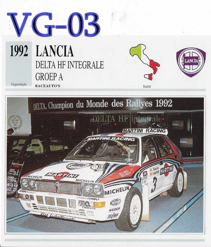 VG3 Autokaart Lancia Delta HF Integrale ( 1992), Ophalen of Verzenden, Zo goed als nieuw, Auto's