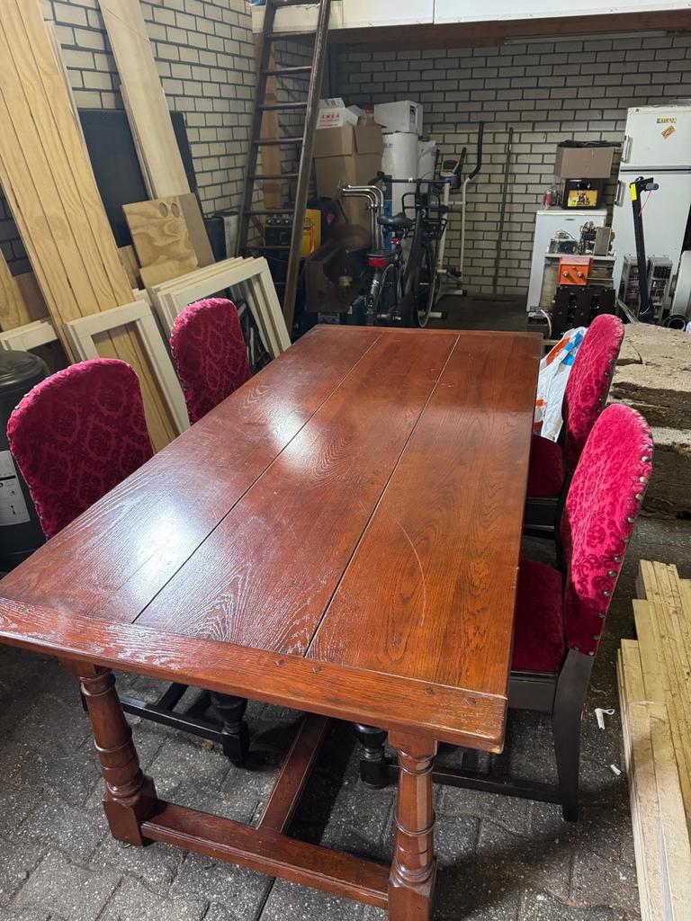 Massieve eikenhouten eettafel met 4 stoelen, Huis en Inrichting, Tafels | Eettafels, Ophalen, Eikenhout, 50 tot 100 cm, Zo goed als nieuw