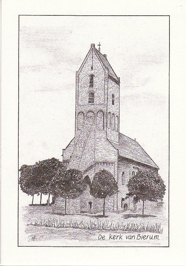 Bierum (Gr.) pentekening van de kerk. door v.d. Grift., Ophalen, 1960 tot 1980, Ongelopen, Groningen