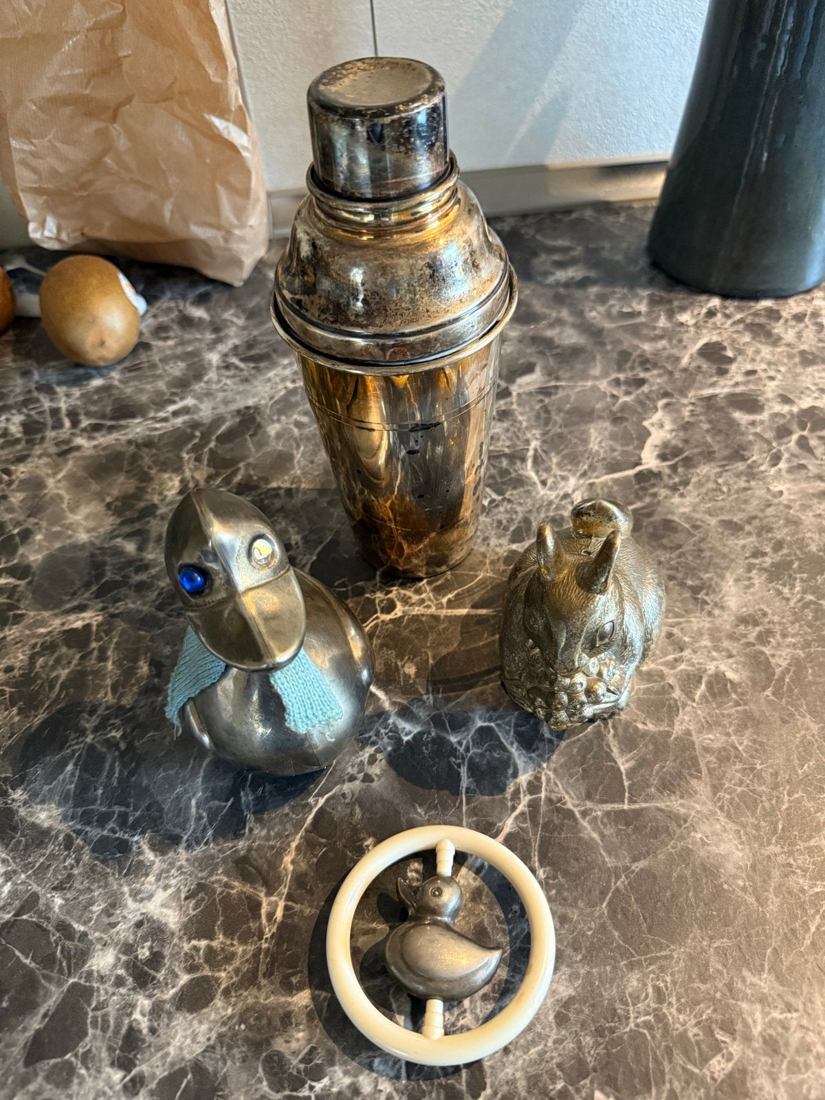 Vintage Verzilverde Items: Cocktailshaker, Eend, Konijn, Antiek en Kunst, Ophalen of Verzenden