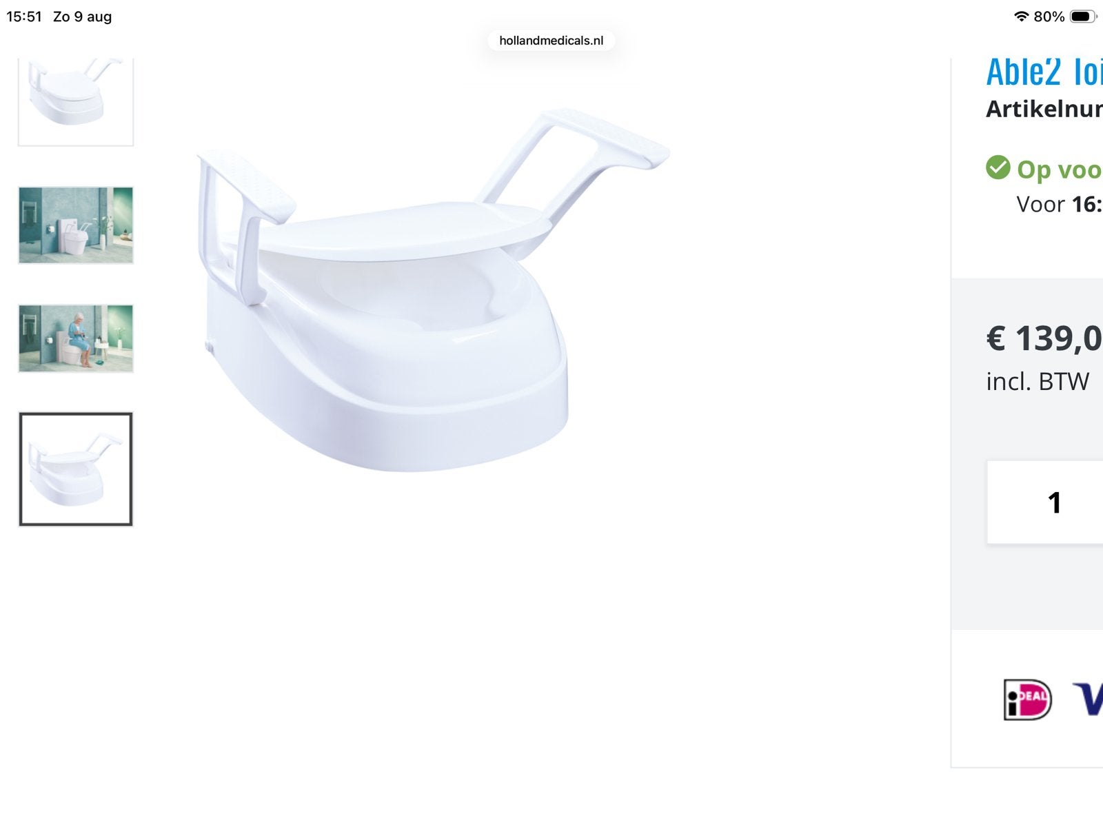 toiletverhoger met armleuningen / senioren wc bril, Ophalen of Verzenden, Zo goed als nieuw, Kunststof