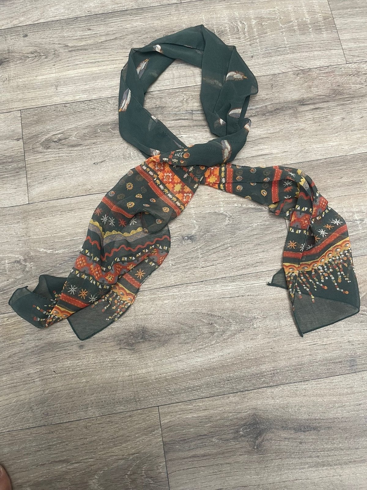 Vintage Sjaal met Patroon - 25x157cm, Verzenden, Gedragen, Maat 46/48 (XL) of groter, Sjaal