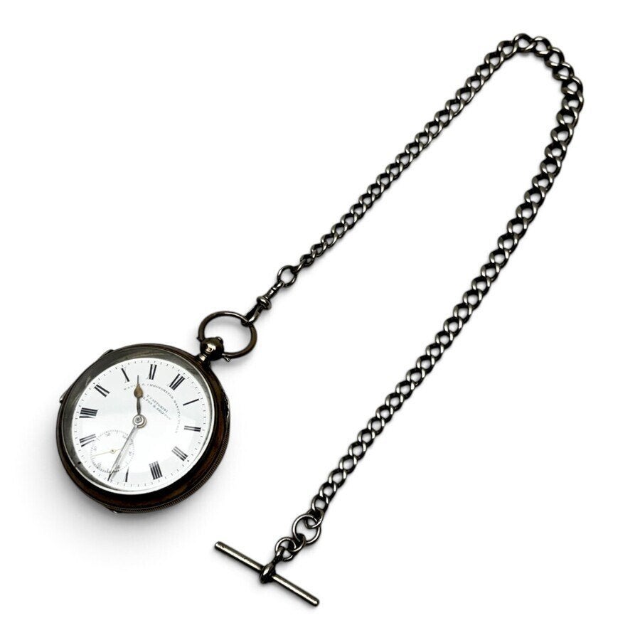 Zilveren zakhorloge, Thomas Fattorini,  horlogeketting, Antiek en Kunst, Ophalen of Verzenden