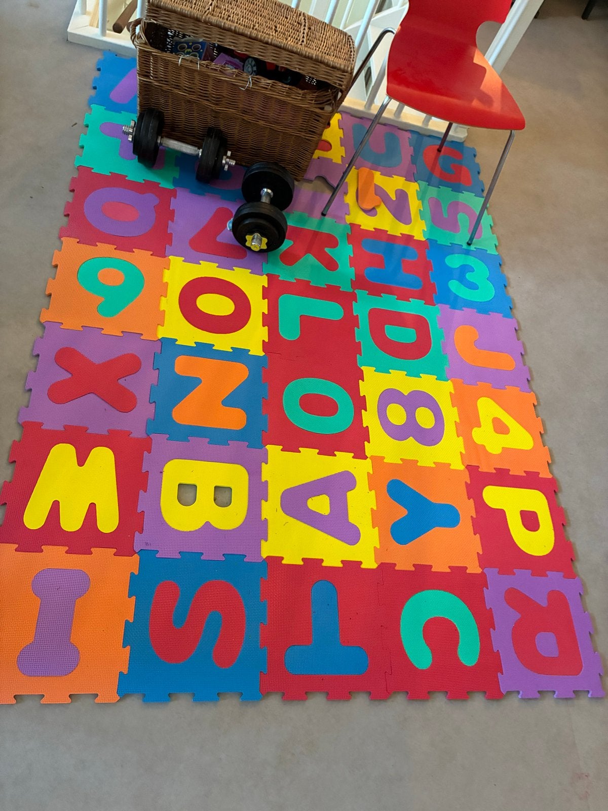 Puzzel foam stukken met cijfers en letters - Roermond, Ophalen, Gebruikt, Speelkleed