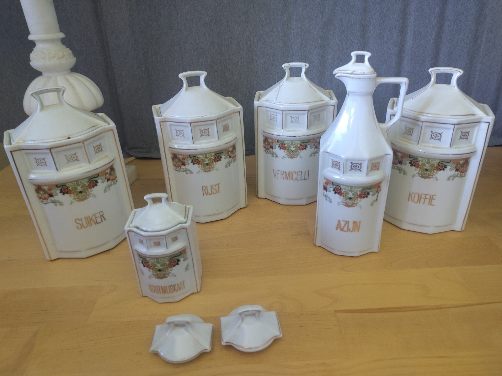Art Deco, antiek Boheems porcelijnen Keuken voorraadpotten., Ophalen of Verzenden
