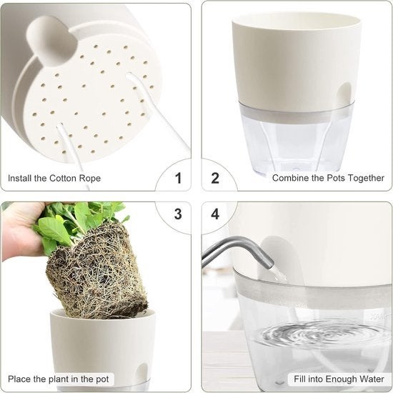Zelfwatergevende bloempot - Ideaal voor binnenplanten, Ophalen, Kunststof, Rond, Binnen