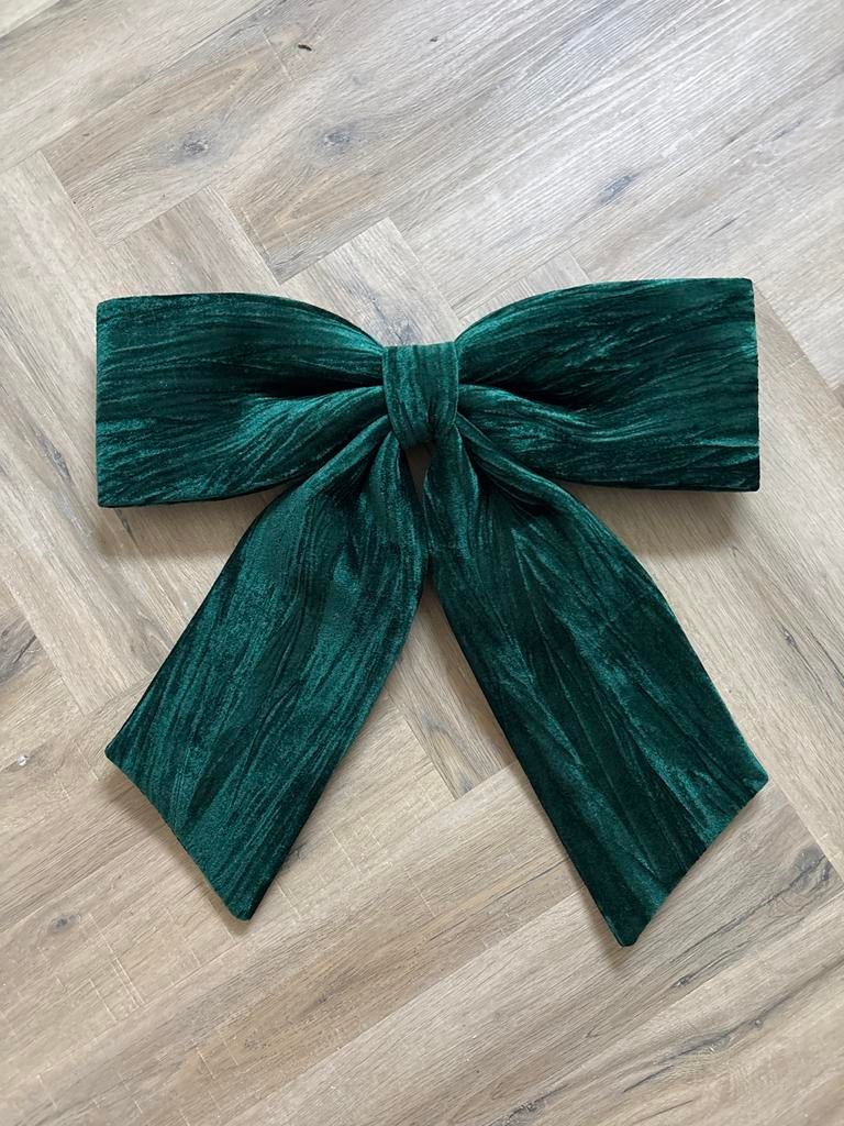 Grote Donkergroene fluwelen strik - decoratie, Ophalen of Verzenden, Zo goed als nieuw, Overige kleuren, Overige materialen