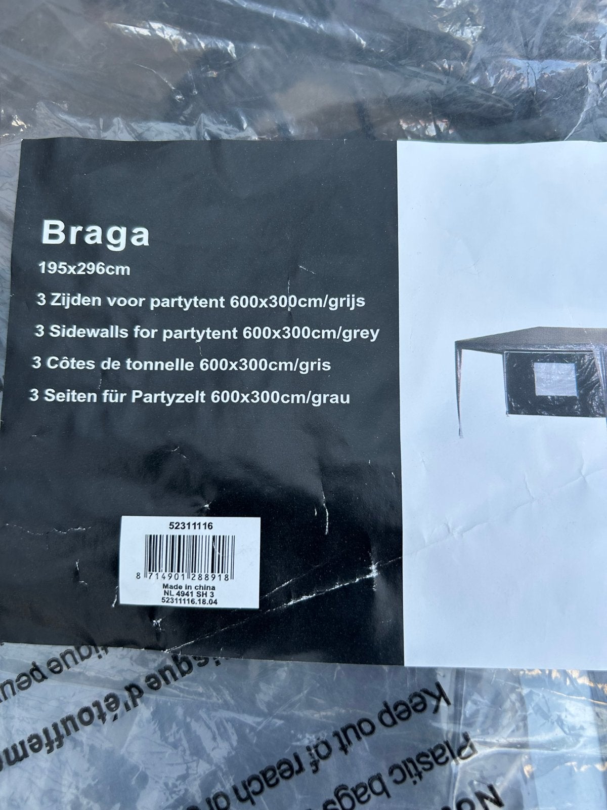 Braga Partytent Zijwanden drie stuks 600x300cm Grijs (Nieuw), Tuin en Terras, Ophalen of Verzenden, Nieuw, Partytent
