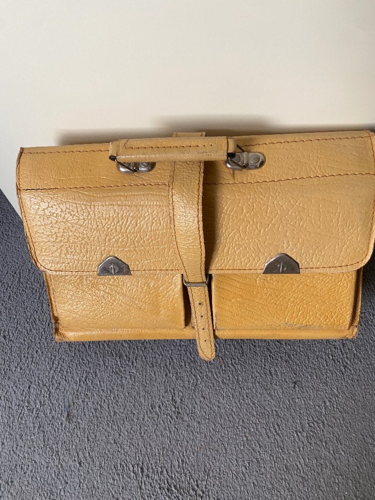 Vintage Leren Aktetas - Geelbruin, Sieraden, Tassen en Uiterlijk, Aktetas of Boekentas, Ophalen of Verzenden, Leer, Gebruikt