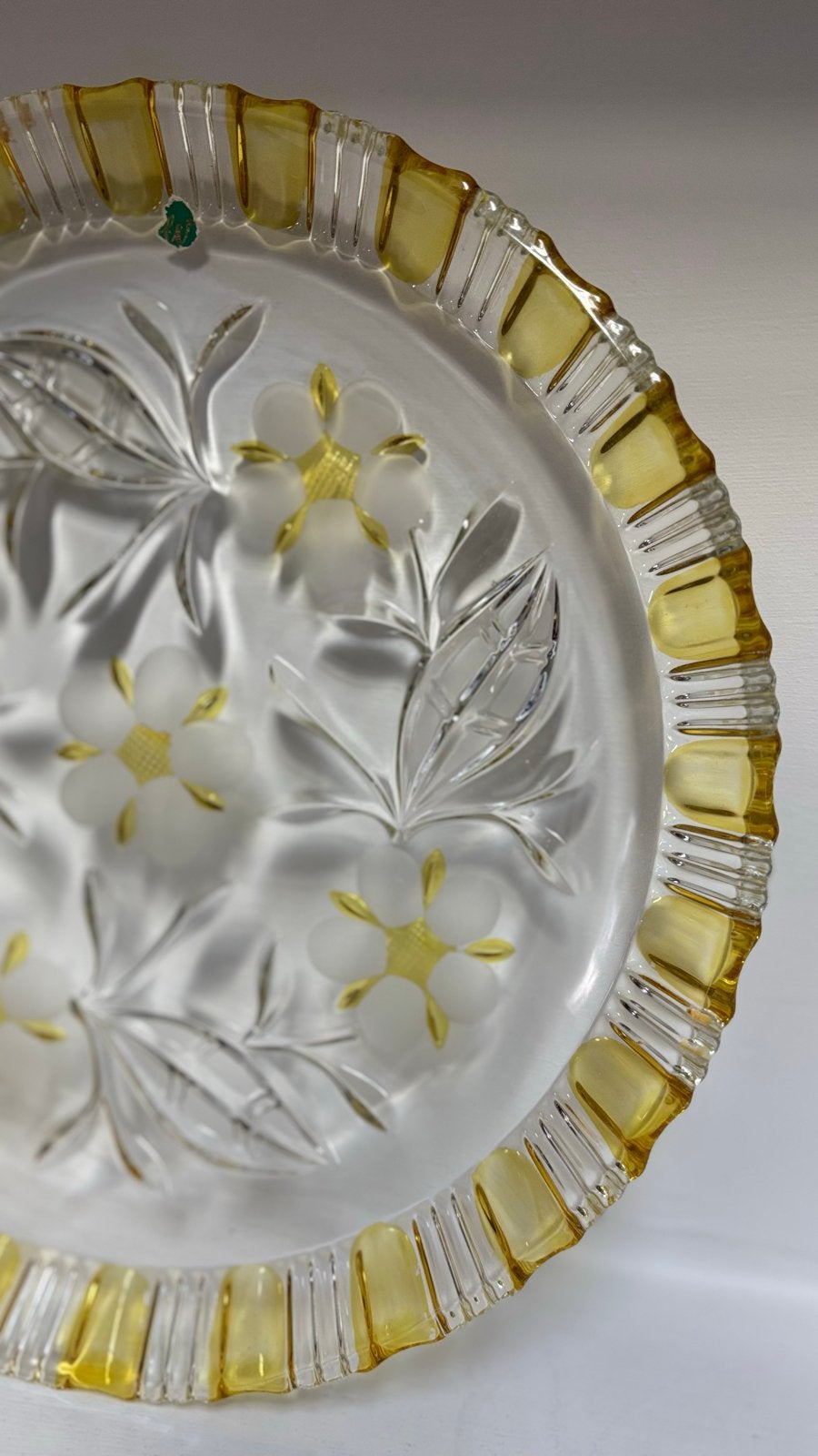 Vintage Walther Glas Schaal - Geel & Bloemmotief, Ophalen of Verzenden