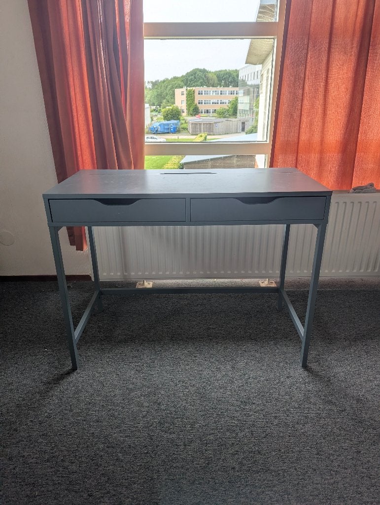 Blauw/grijs Ikea bureau Alex, Ophalen, Gebruikt, 48 cm, Hout