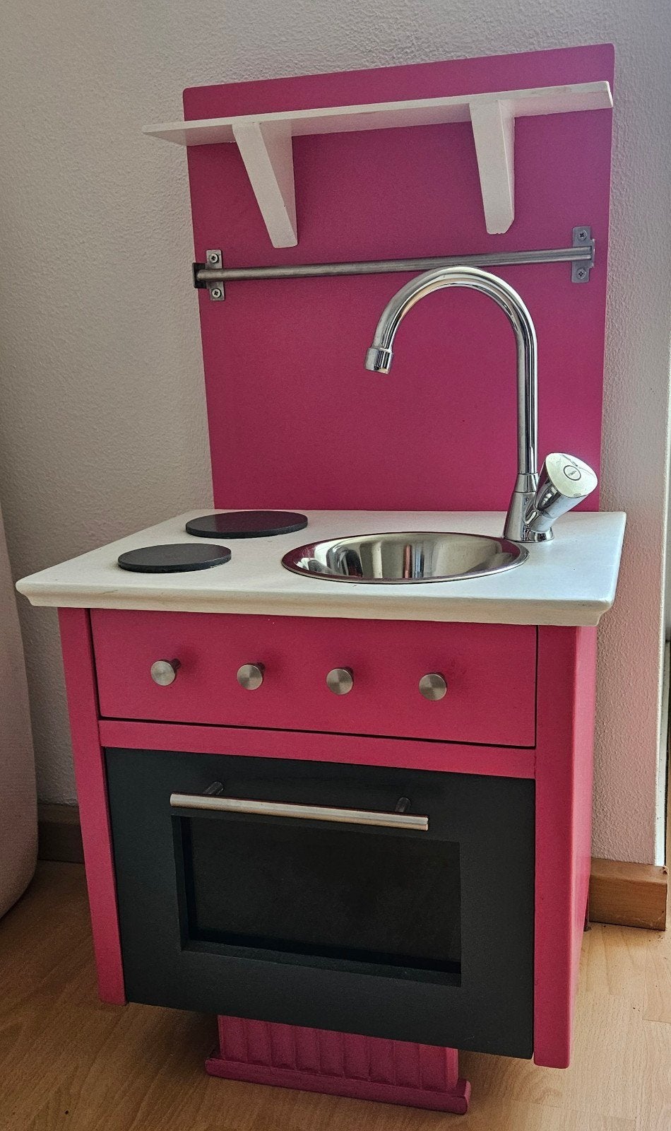 Roze speelkeuken met oven en kraan, Ophalen, Gebruikt, Hout, Speelkeuken