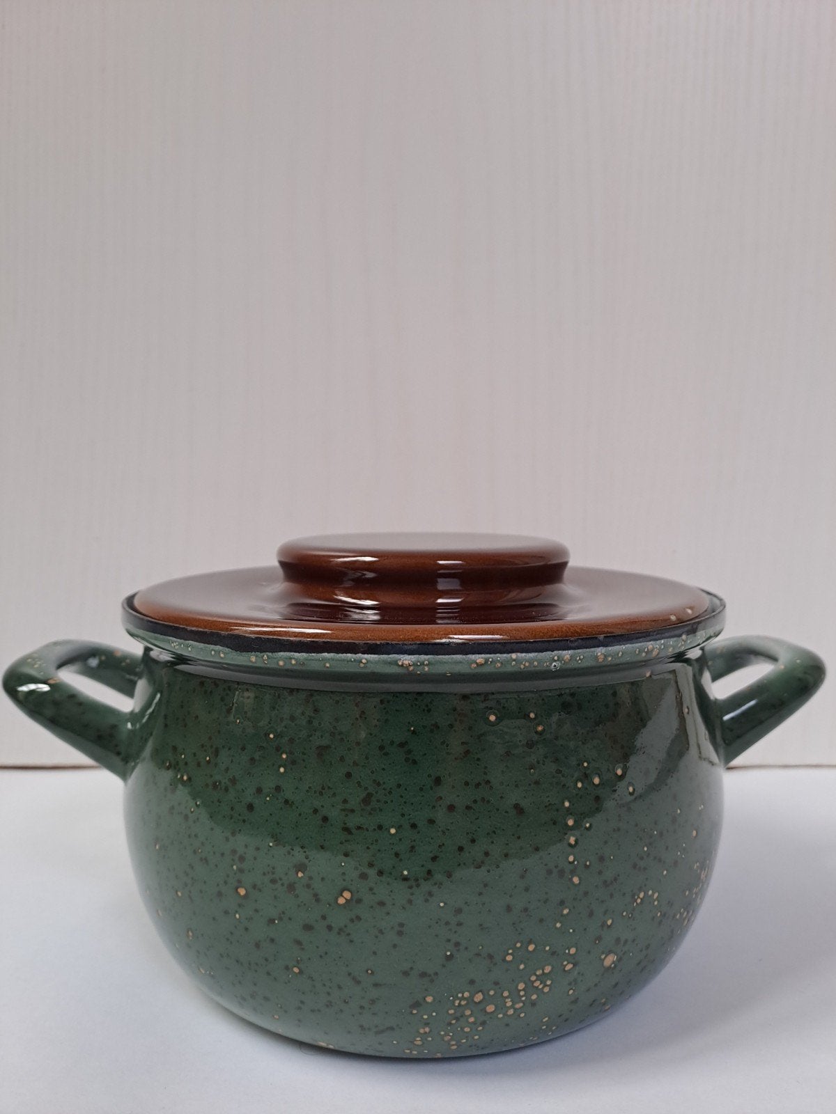 Vintage groene emaille pan met bruine deksel, Edy, Ophalen of Verzenden, Zo goed als nieuw, Emaille, Kookpan