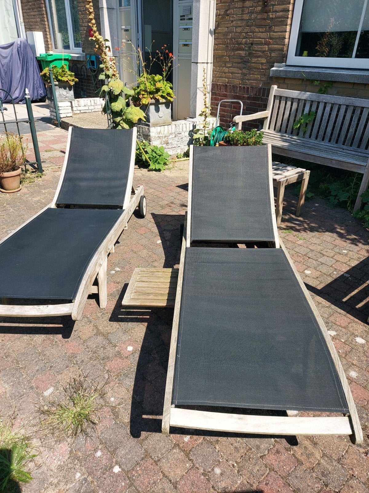 Ligbedden tuin 2 stuks, Tuin en Terras, Ligbedden, Ophalen, Gebruikt, Hout, Verrijdbaar