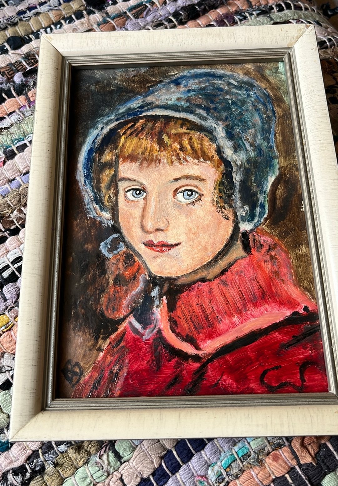 Vintage Schilderijtje - Olieverf op hardboard in Lijst, Portret of Personen, Ophalen of Verzenden, Olieverf, Origineel werk