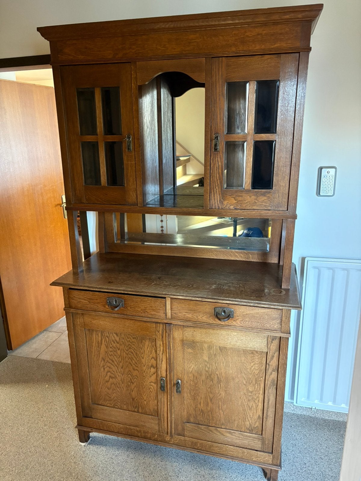 Prachtige authentieke eikenhouten buffetkast / servieskast, Huis en Inrichting, Ophalen, Gebruikt, 100 tot 150 cm, 200 cm of meer