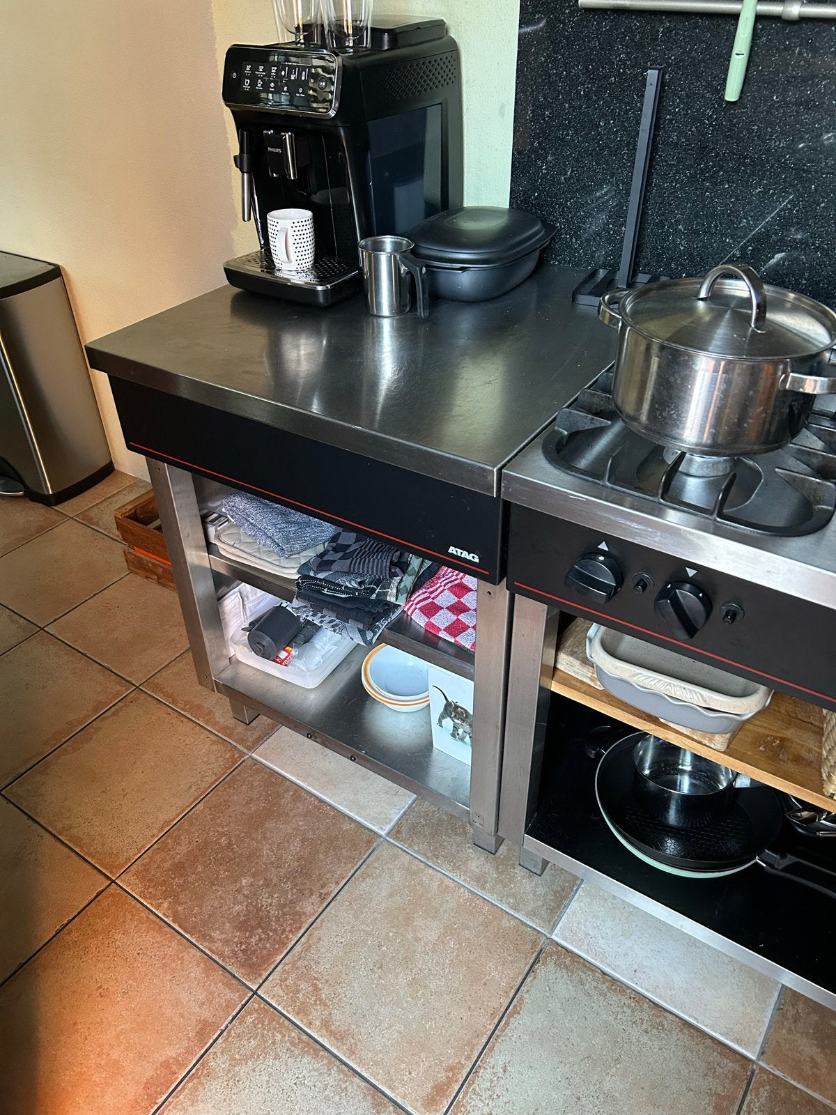 Horeca gasfornuis en kastje Atag - RVS, 70 cm diep, Ophalen, Gebruikt