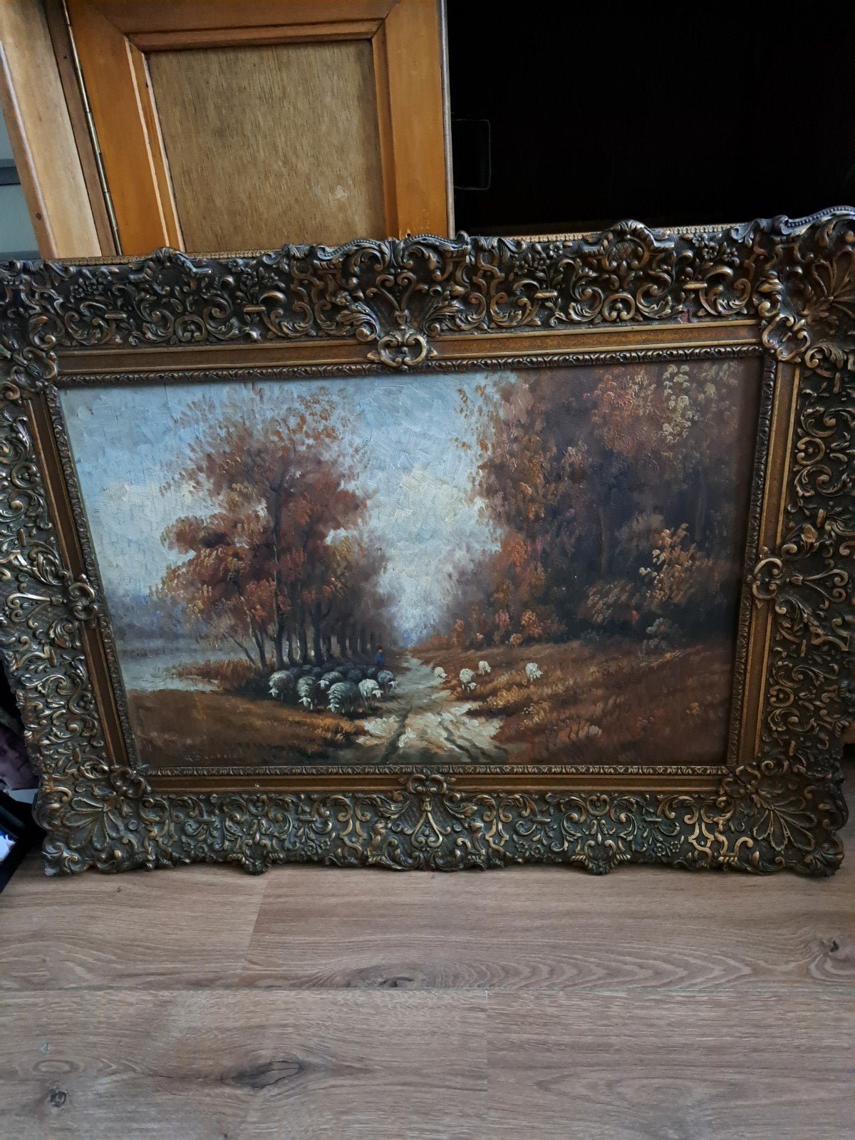Klassiek olieverfschilderij met schapen in landschap, Antiek en Kunst, Ophalen