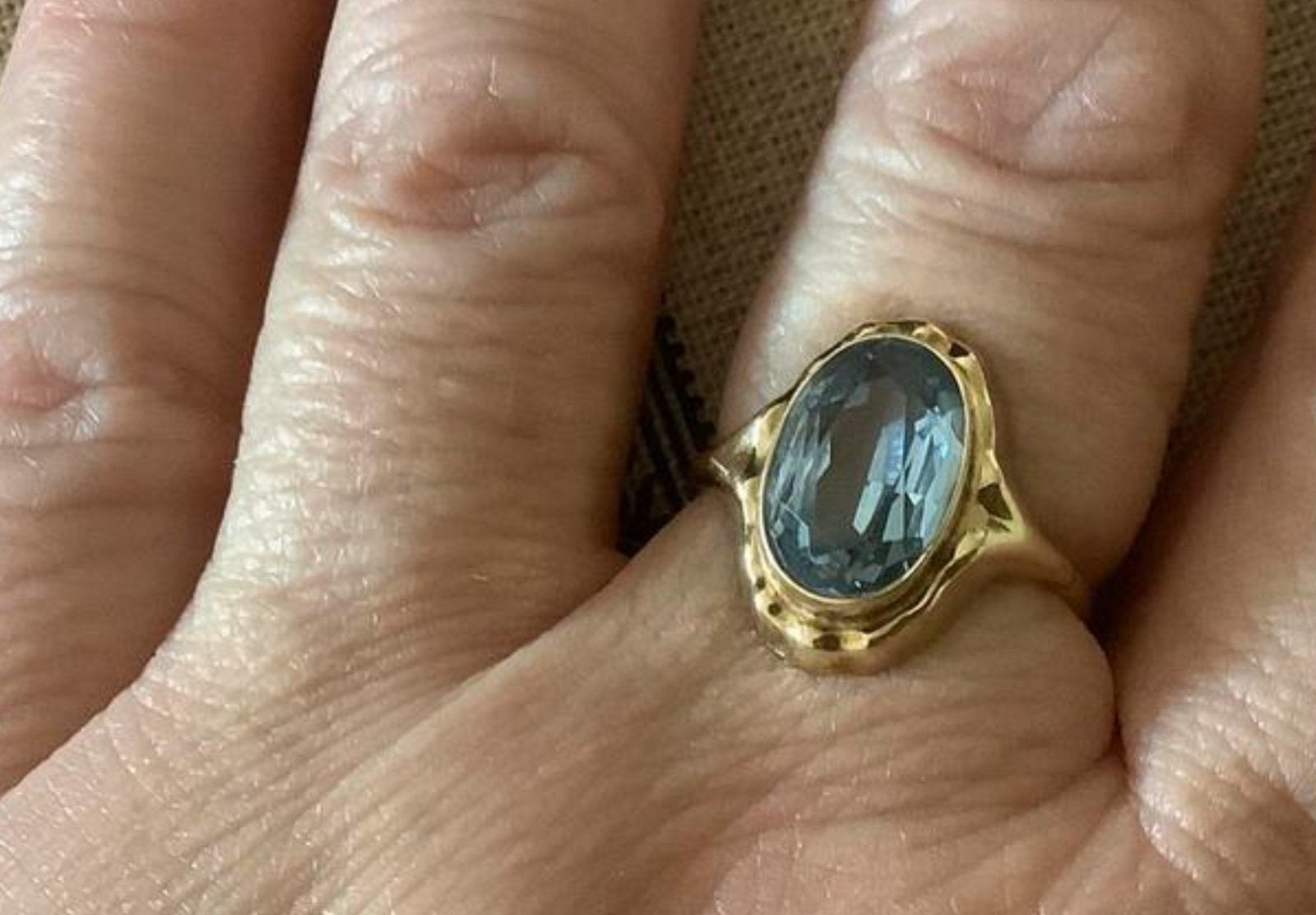 Geweldige vintage gouden ring edelsteen Aquamarijn 14 k 585, Verzenden, Zo goed als nieuw, 17 tot 18, Met edelsteen