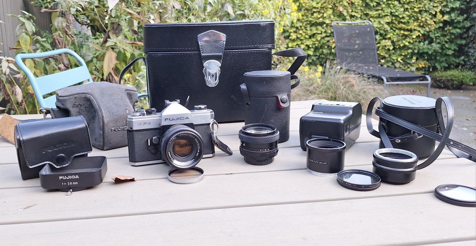 Fujica ST701 Spiegelreflexcamera met accessoires, Ophalen of Verzenden