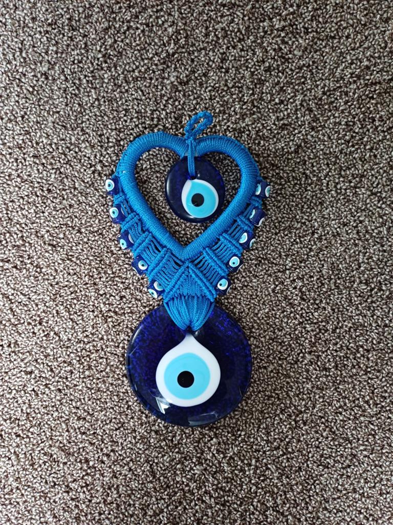 Turks Boze Oog Wanddecoratie - Hartvormig Macramé, Huis en Inrichting, Gebruikt, Blauw, Ophalen of Verzenden, Oosters