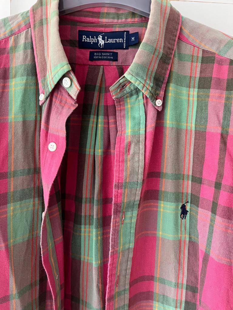 Ralph Lauren Geruit Overhemd  Mt M valt groot, Kleding | Heren, Overhemden, Ophalen of Verzenden, Zo goed als nieuw, Roze, Overige halswijdtes