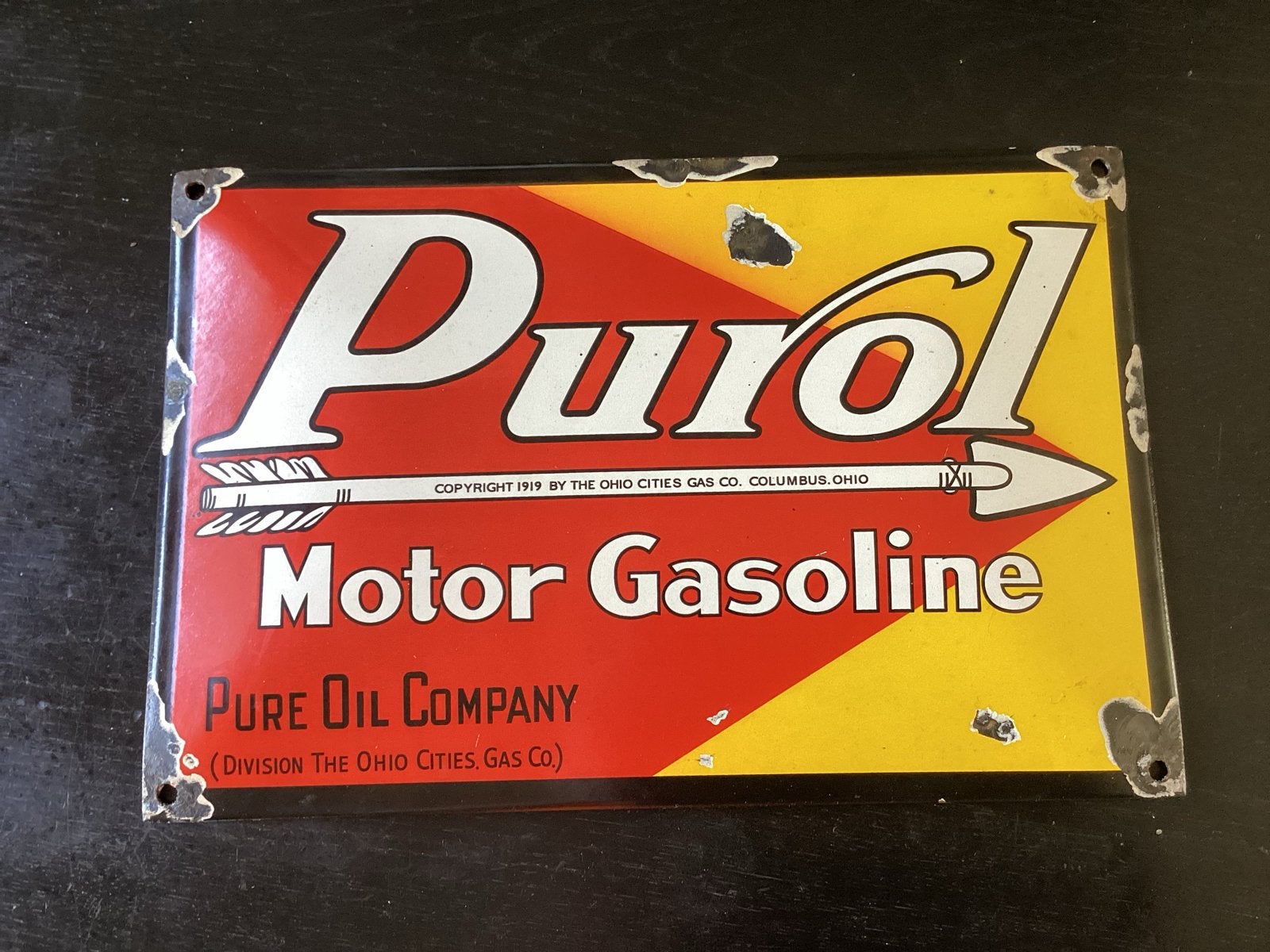 Vintage PUROL Motor Gasoline Emaille Reclame, Wandbord, Ophalen of Verzenden