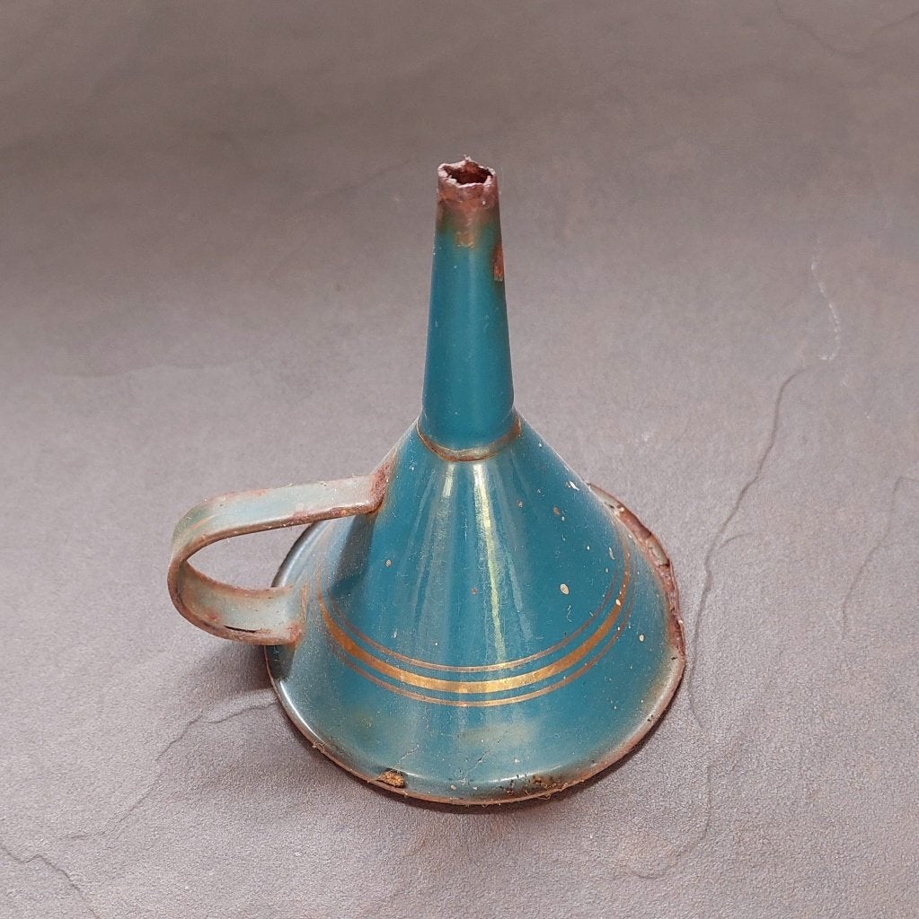 Petrol met gouden bies emaille trechter, Antiek en Kunst, Antiek | Emaille, Ophalen of Verzenden