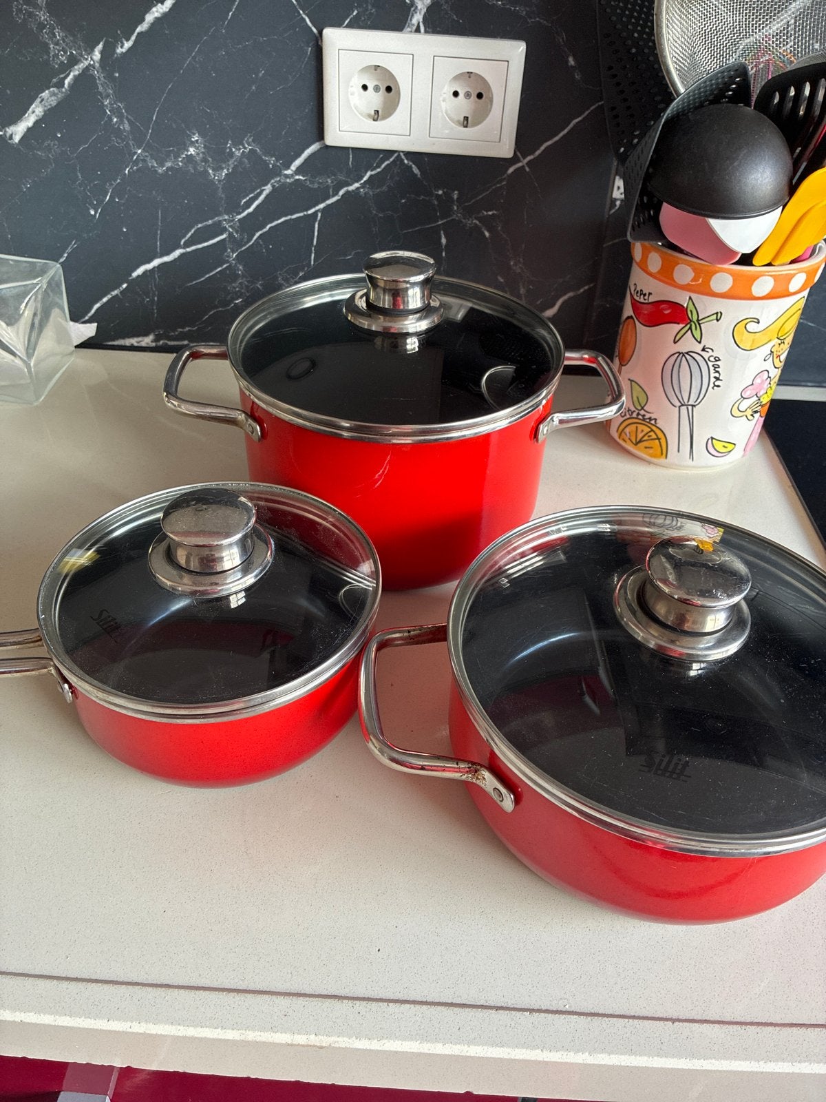Silit Passion Red pannenset van rood Silargan keramiek, Huis en Inrichting, Keuken | Potten en Pannen, Overige materialen, Gebruikt