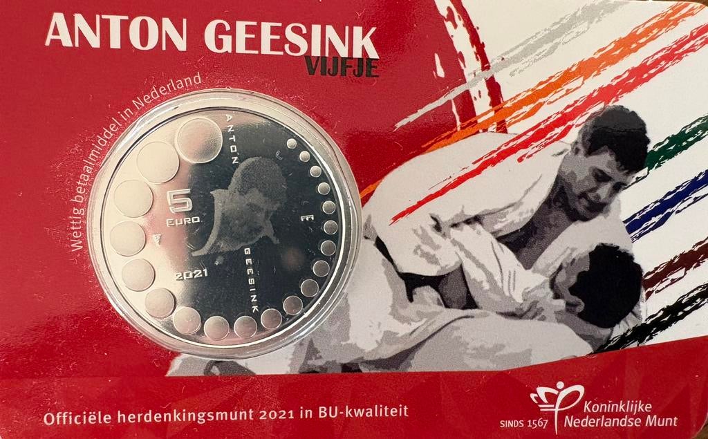 Coincard Anton Geesink Vijfje BU, Postzegels en Munten, Munten en Bankbiljetten | Verzamelingen, Munten, Nederland, Ophalen of Verzenden