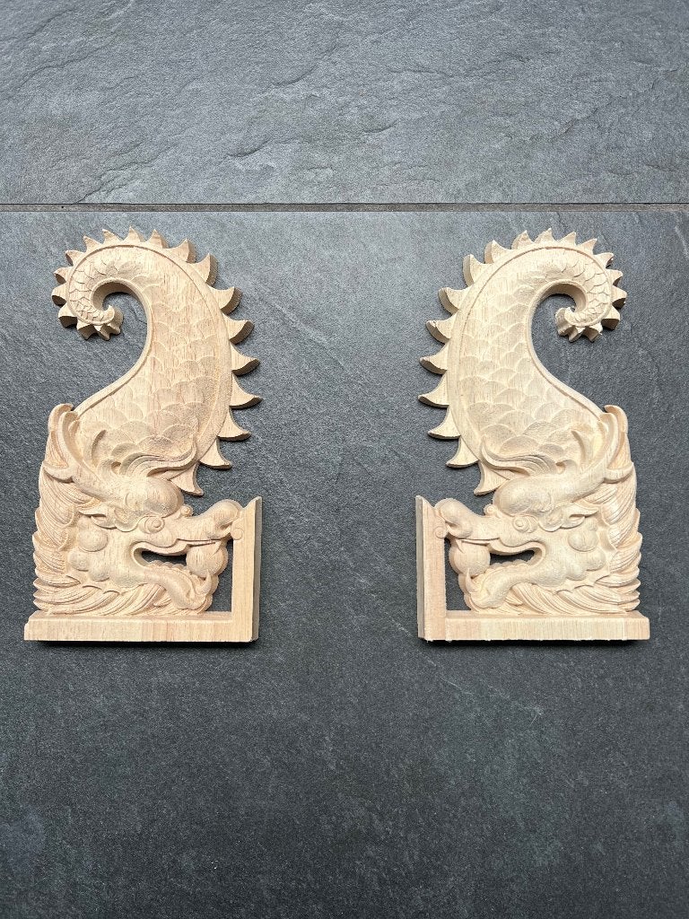 Chinese draak houtsnijwerk ornament set applique console, Nieuw, Ophalen of Verzenden, Schipluidenlaan 20 5035KJ Tilburg, Bruin